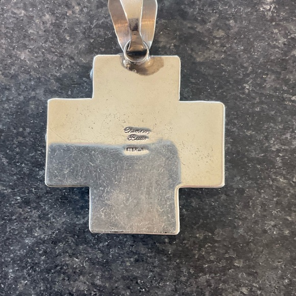 Heavy sterling silver and turquoise cross by Chimney Butte - Picture 3 of 5